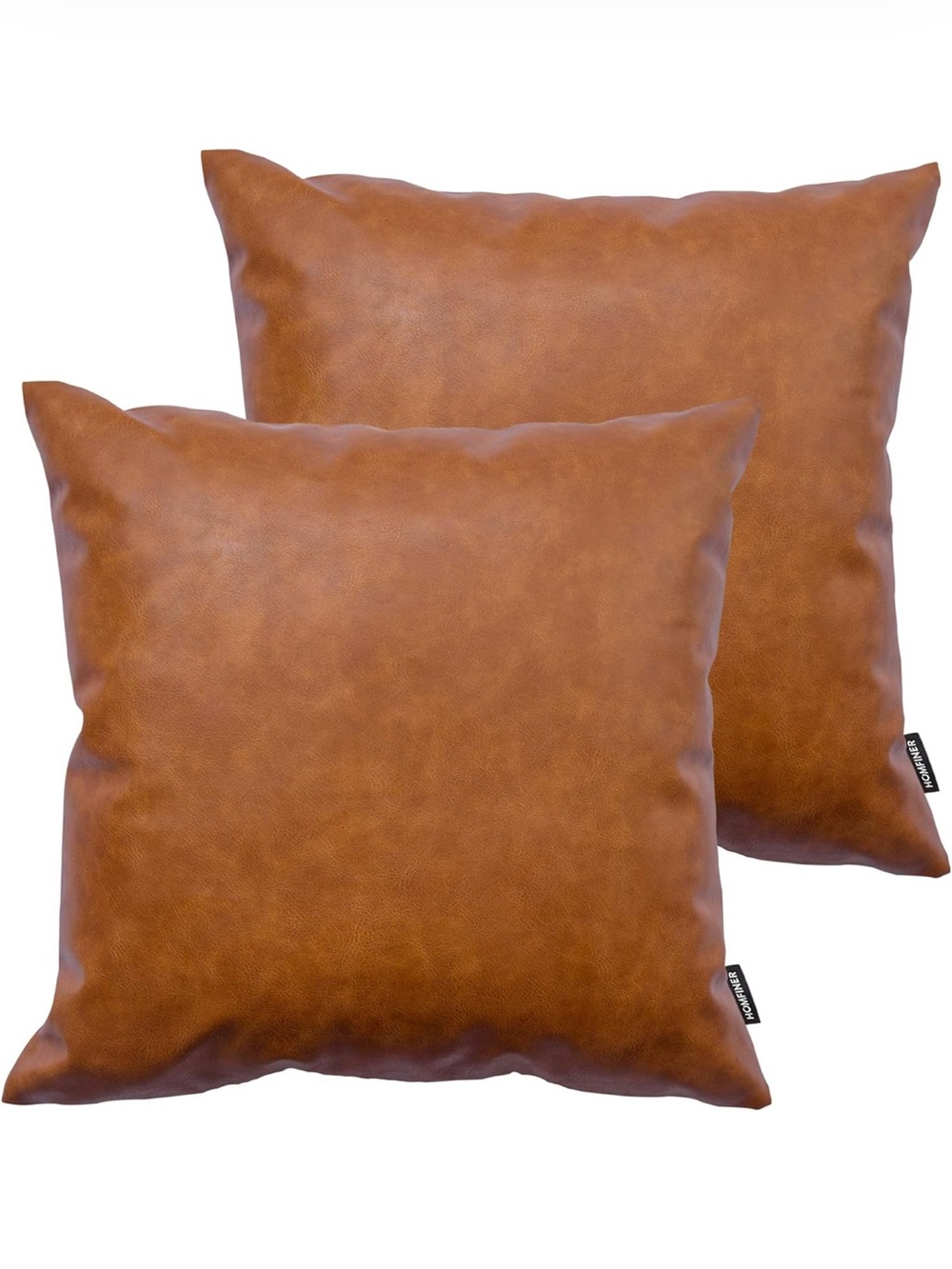 Cognac Brown Faux Leather Accent Pillow Covers - Set of 2 - C9